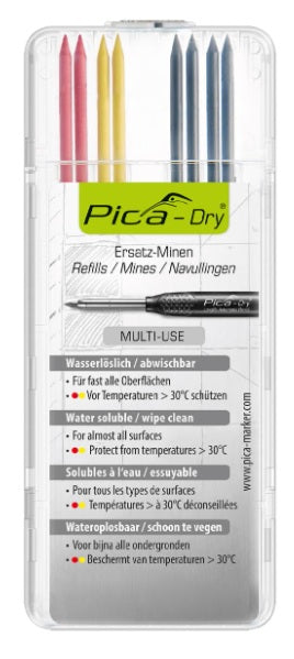 Pica-Refill Leads - Mix Pack-Size:4 Graphite, 2 Red and 2 Yellow-Pack of 8